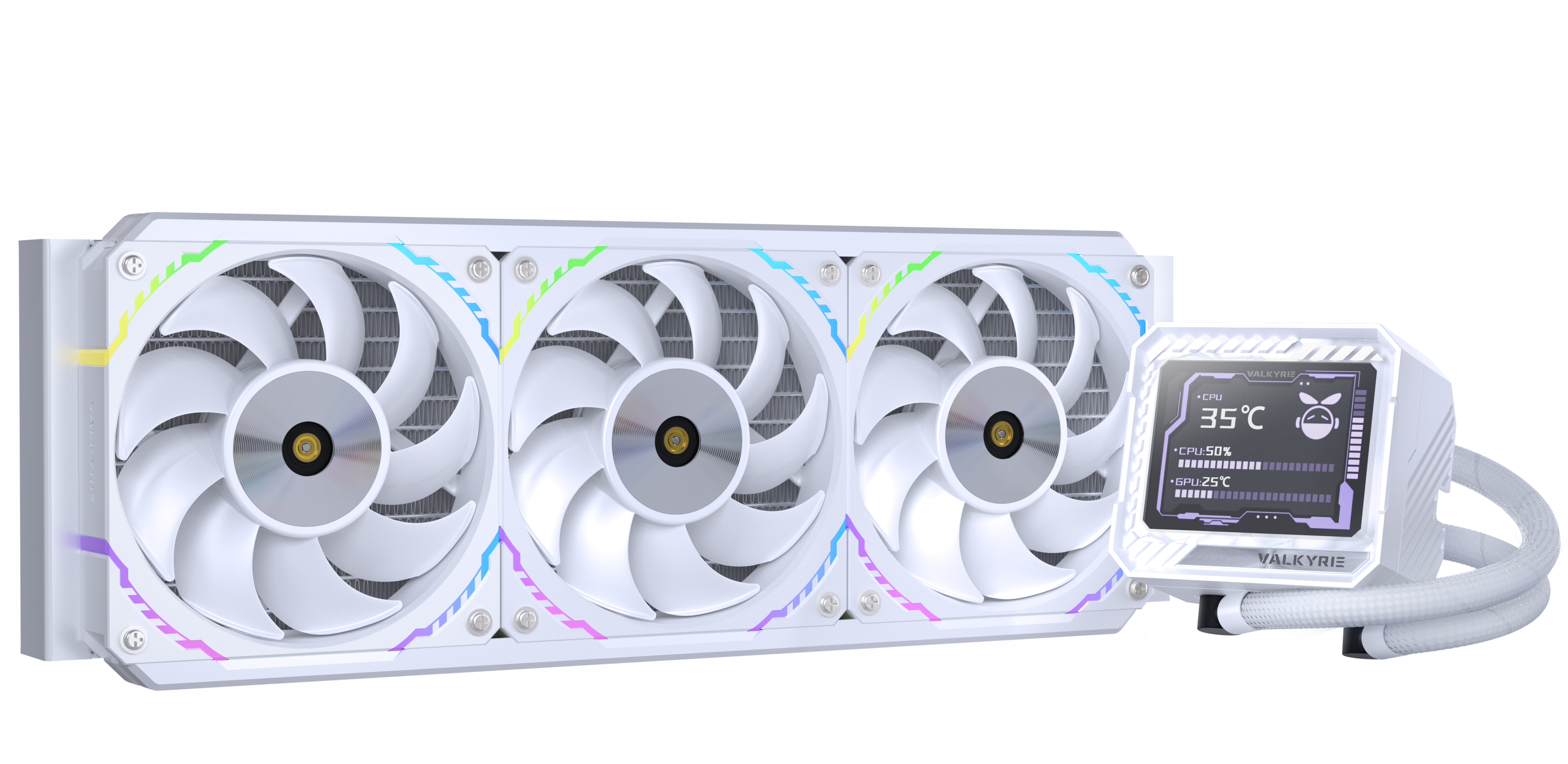Valkyrie V360 LCD 360mm AiO Liquid CPU Cooler in White - VK